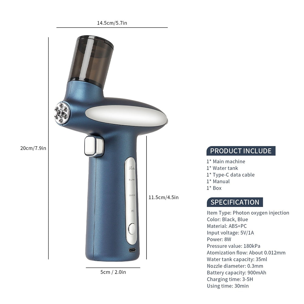 HYDRAGLOW Red & Blue LED Oxygen Skin Rejuvenator Nano Mist Airbrush Gun