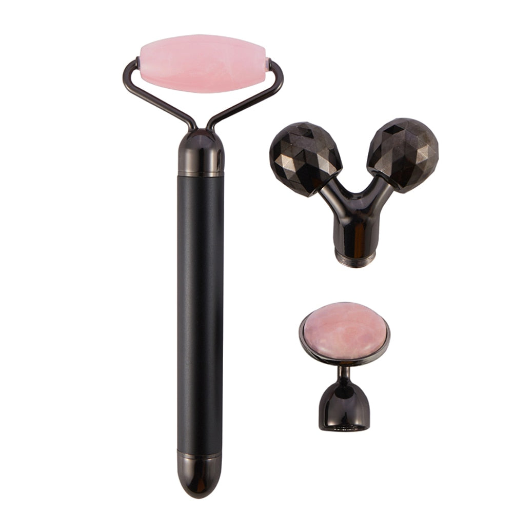 GLOWIN' Rose Quartz Vibrating Facial Derma Roller Kit