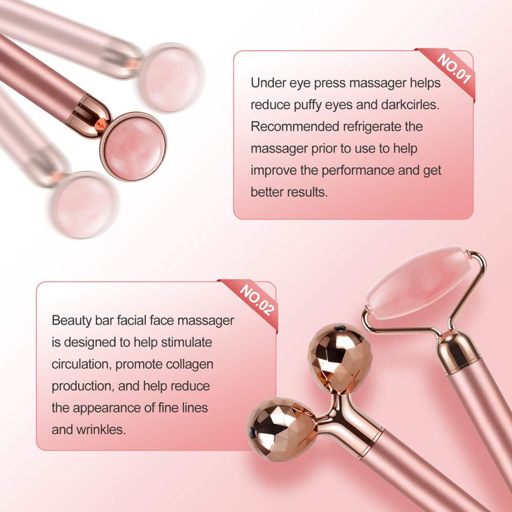 GLOWIN' Rose Quartz Vibrating Facial Derma Roller Kit