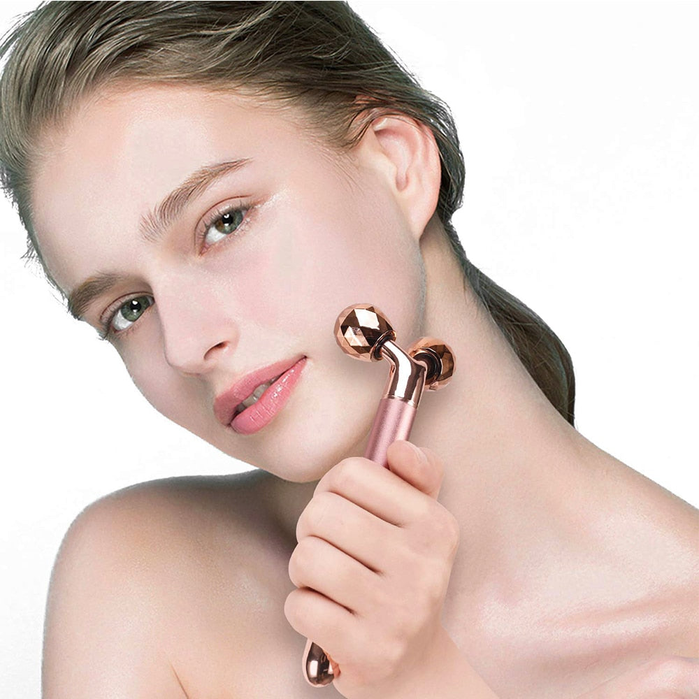 GLOWIN' Rose Quartz Vibrating Facial Derma Roller Kit