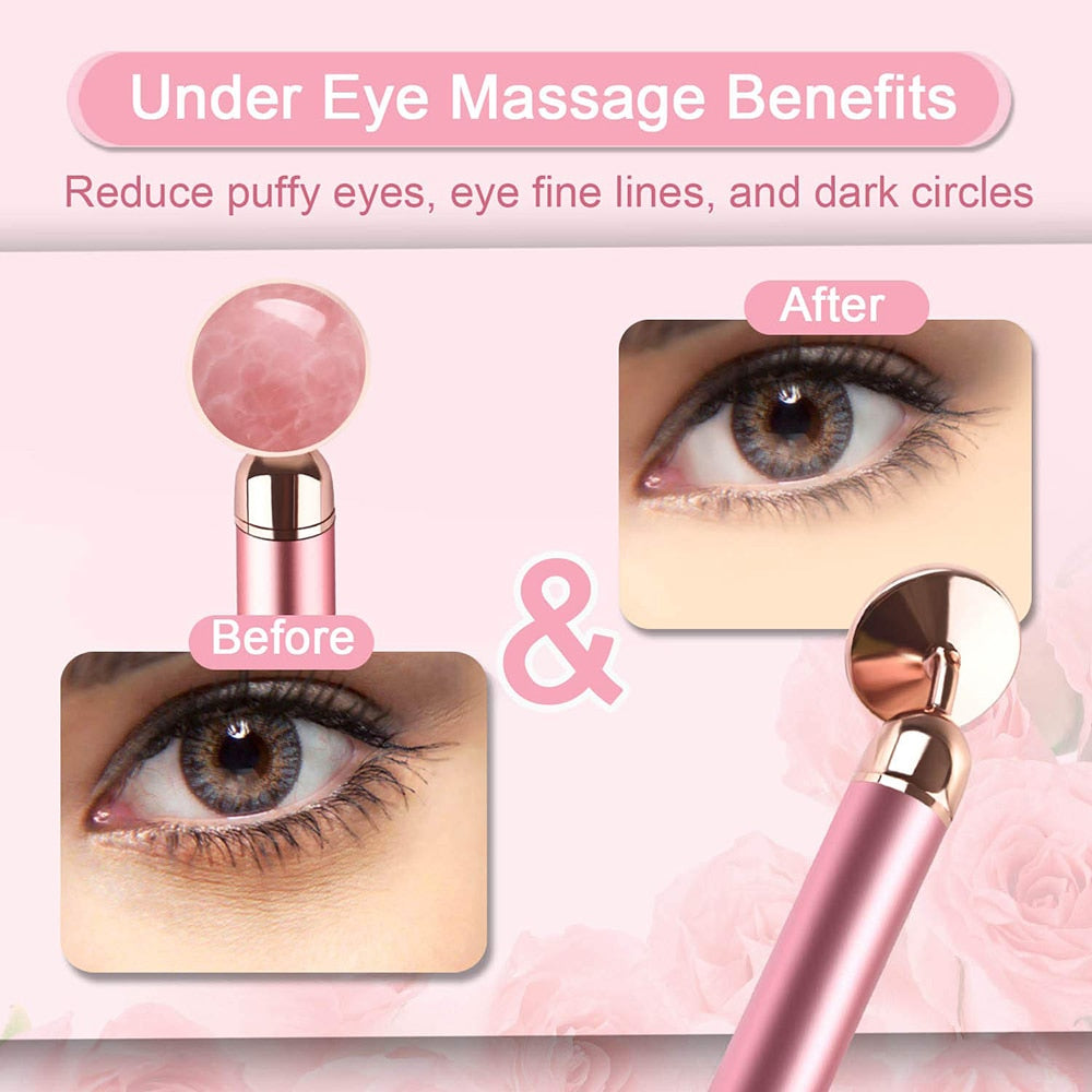 GLOWIN' Rose Quartz Vibrating Facial Derma Roller Kit