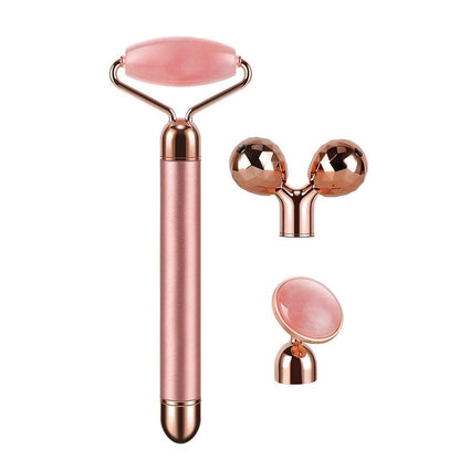 GLOWIN' Rose Quartz Vibrating Facial Derma Roller Kit