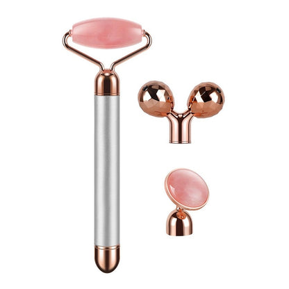 GLOWIN' Rose Quartz Vibrating Facial Derma Roller Kit