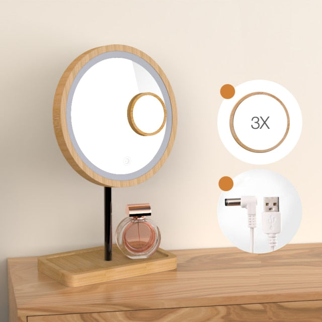 SOLEIL 3X Wooden Touch Screen LED Makeup Mirror